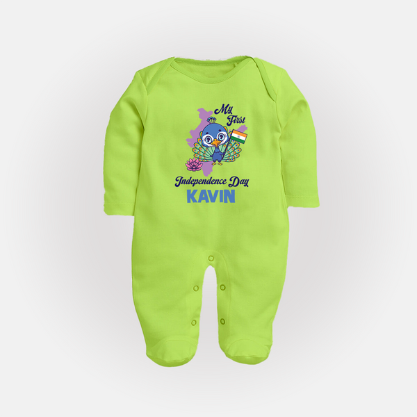 My First Independence Day Peacock Pride Full Body Suit - LIME GREEN - New Born (Chest 7.5")