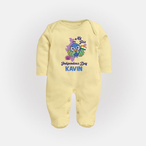 My First Independence Day Peacock Pride Full Body Suit - PASTEL YELLOW - New Born (Chest 7.5")