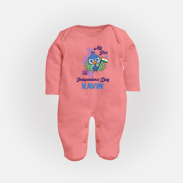 My First Independence Day Peacock Pride Full Body Suit - PEACH - New Born (Chest 7.5")