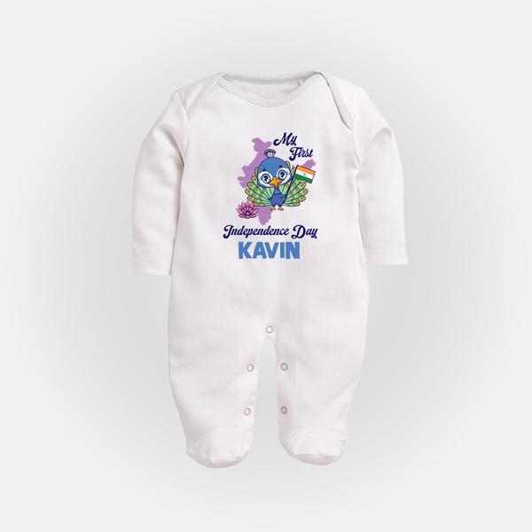 My First Independence Day Peacock Pride Full Body Suit - WHITE - New Born (Chest 7.5")