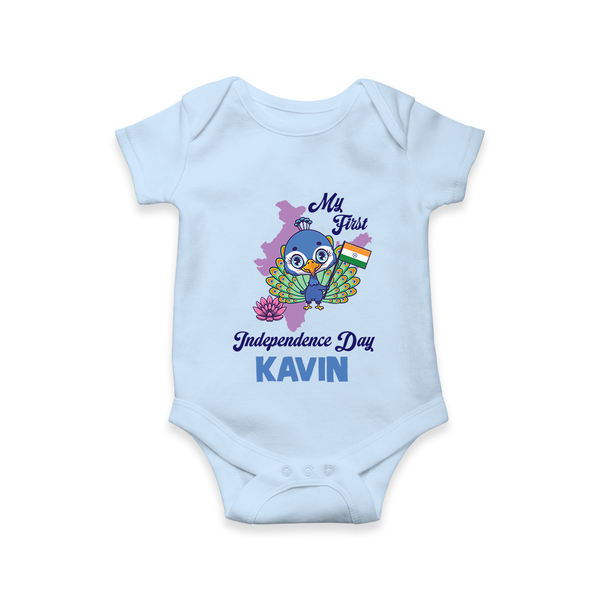 My First Independence Day Peacock Pride Romper - BABY BLUE - New Born (Chest 14")