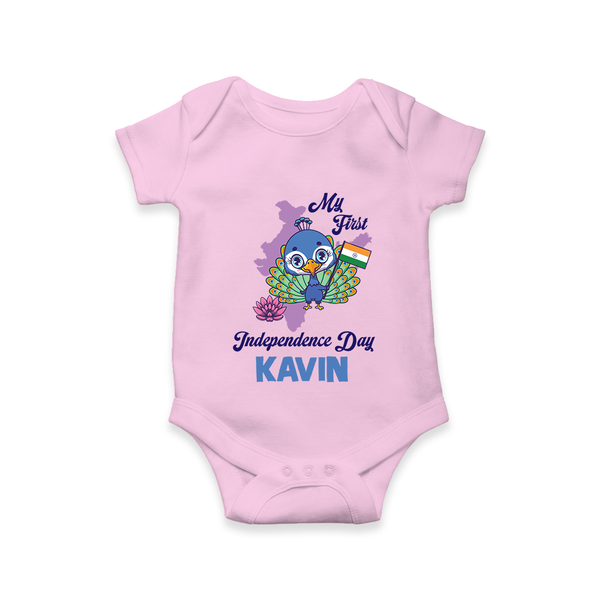 My First Independence Day Peacock Pride Romper - BABY PINK - New Born (Chest 14")