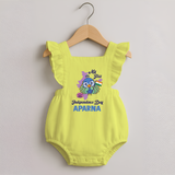 My First Independence Day Peacock Pride Romper Frock - PASTEL YELLOW - 0 - 3 Months Old (Chest 19")