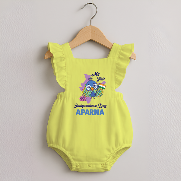 My First Independence Day Peacock Pride Romper Frock - PASTEL YELLOW - 0 - 3 Months Old (Chest 19")