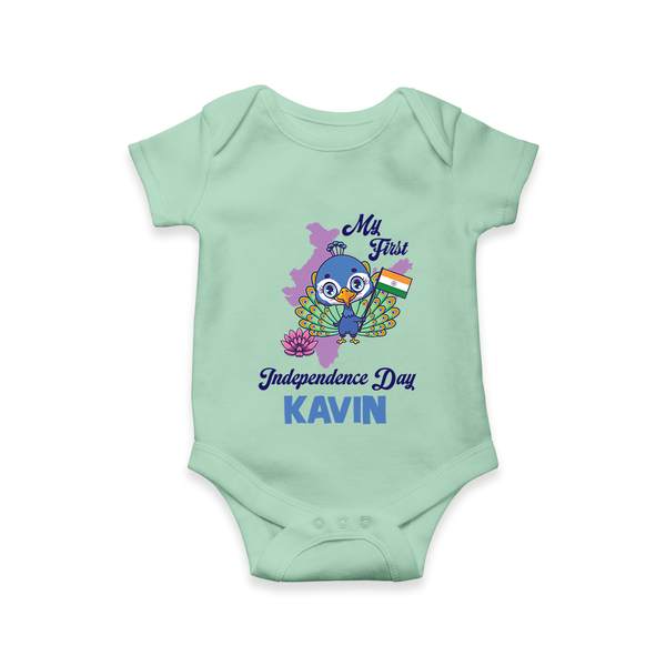My First Independence Day Peacock Pride Romper - MINT GREEN - New Born (Chest 14")