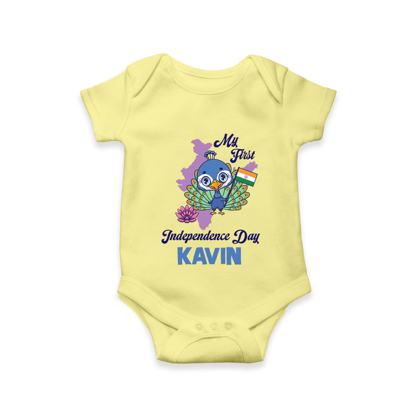 My First Independence Day Peacock Pride Romper - PASTEL YELLOW - New Born (Chest 14")