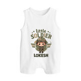 Little Soldier Baby Button Romper - WHITE - New Born (Chest 18")