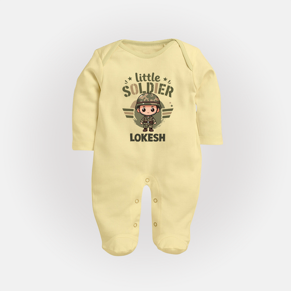 Little Soldier Baby Full Body Suit - PASTEL YELLOW - New Born (Chest 7.5")