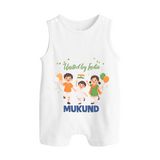 United by India Button Romper - WHITE - New Born (Chest 18")