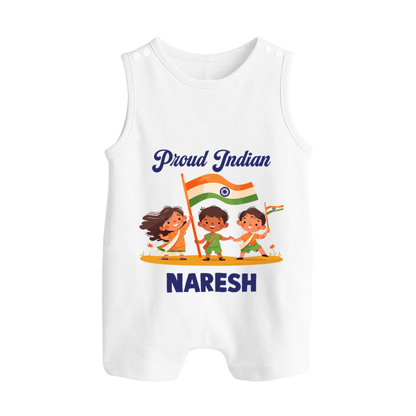 Proud Indian Baby Button Romper - WHITE - New Born (Chest 18")
