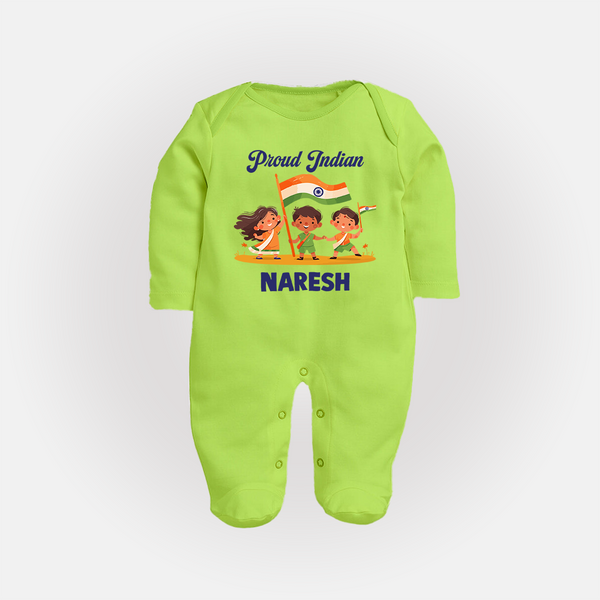 Proud Indian Baby Full Body Suit - LIME GREEN - New Born (Chest 7.5")
