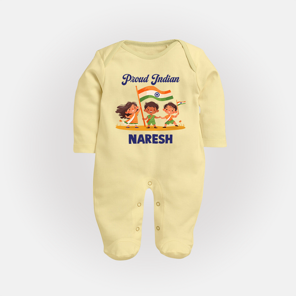Proud Indian Baby Full Body Suit - PASTEL YELLOW - New Born (Chest 7.5")