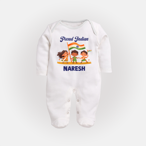 Proud Indian Baby Full Body Suit - WHITE - New Born (Chest 7.5")