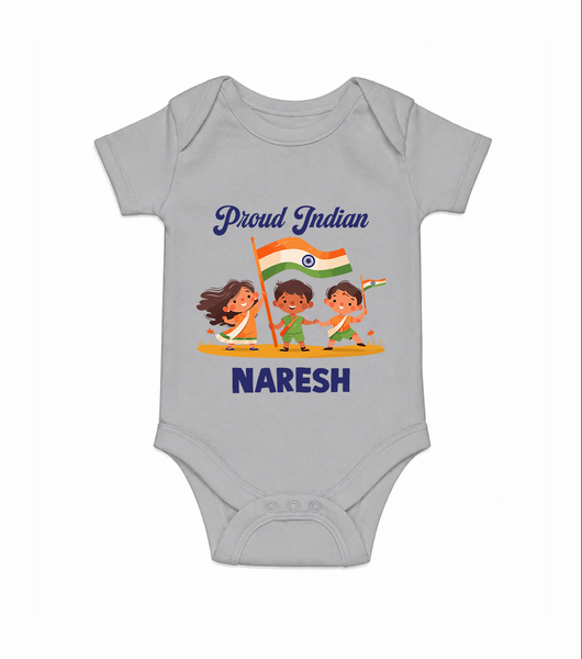 Proud Indian Baby Romper - GREY - New Born (Chest 14")