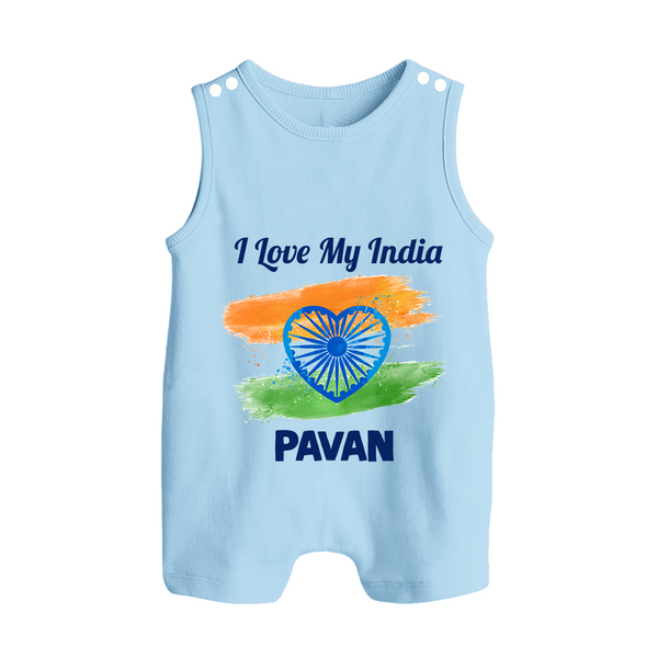 I Love My India Baby Button Romper - BABY BLUE - New Born (Chest 18")