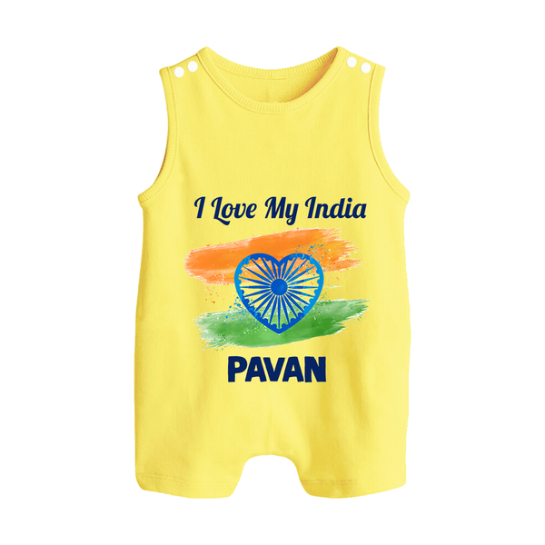 I Love My India Baby Button Romper - PASTEL YELLOW - New Born (Chest 18")