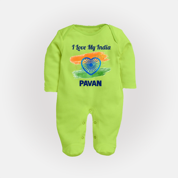 I Love My India Baby Full Body Suit - LIME GREEN - New Born (Chest 7.5")