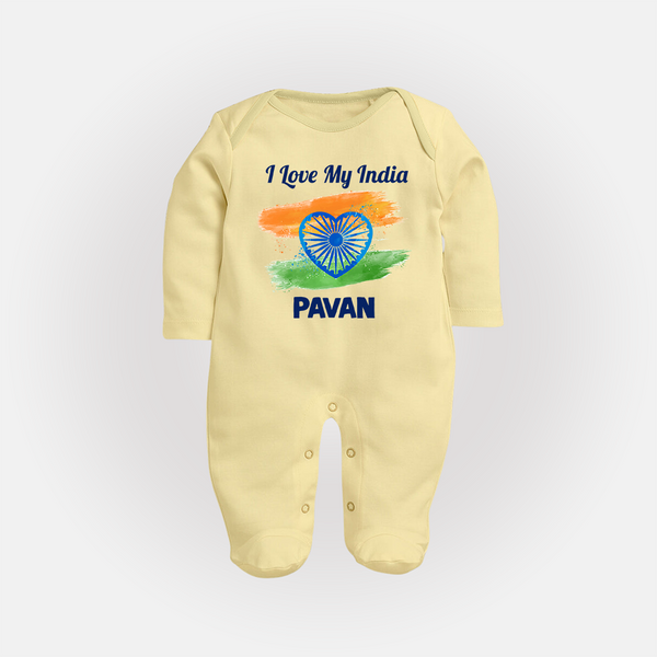 I Love My India Baby Full Body Suit - PASTEL YELLOW - New Born (Chest 7.5")