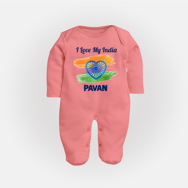 I Love My India Baby Full Body Suit - PEACH - New Born (Chest 7.5")
