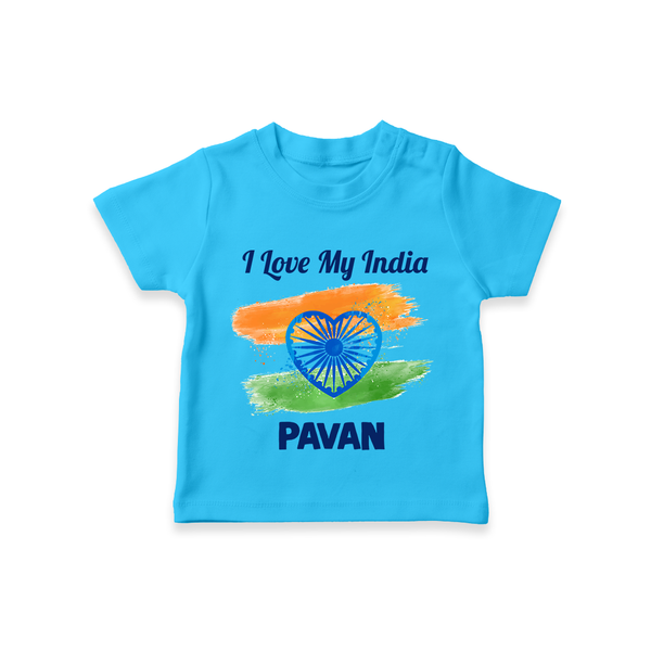 I Love My India Baby T Shirt - SKY BLUE - 0-5 Months Old (Chest 17")