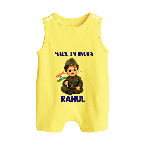 Made in India Baby Button Romper - PASTEL YELLOW - New Born (Chest 18")