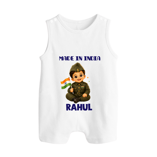 Made in India Baby Button Romper - WHITE - New Born (Chest 18")