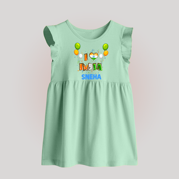 I Love India Baby Frock - MINT GREEN - 0 - 3 Months Old (Chest 17")