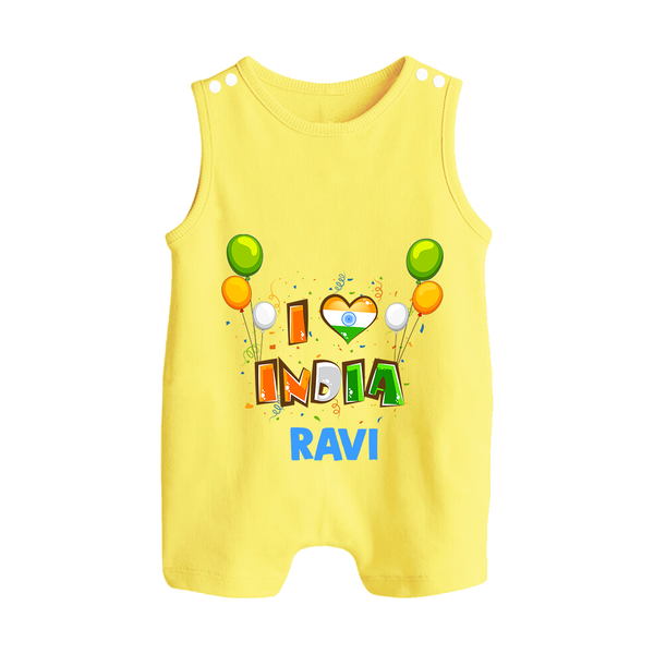 I Love India Button Romper - PASTEL YELLOW - New Born (Chest 18")