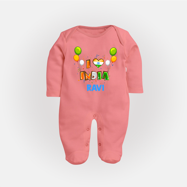 I Love India Full Body Suit - PEACH - New Born (Chest 7.5")