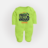Proud to Be Indian Baby Full Body Suit - LIME GREEN - New Born (Chest 7.5")