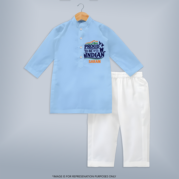 Proud to Be Indian Baby Kurta - BABY BLUE - 3 - 6 Months Old (Chest 24", Kurta Length 14'', Waist 19", Pant Length 14")