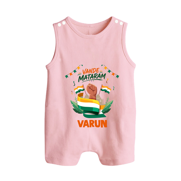 Vande Mataram Baby Button Romper - BABY PINK - New Born (Chest 18")