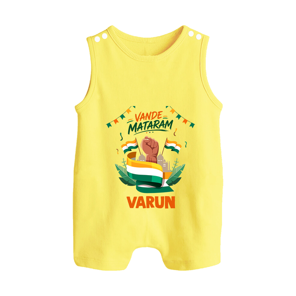 Vande Mataram Baby Button Romper - PASTEL YELLOW - New Born (Chest 18")