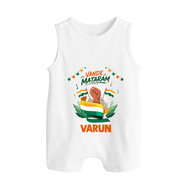 Vande Mataram Baby Button Romper - WHITE - New Born (Chest 18")