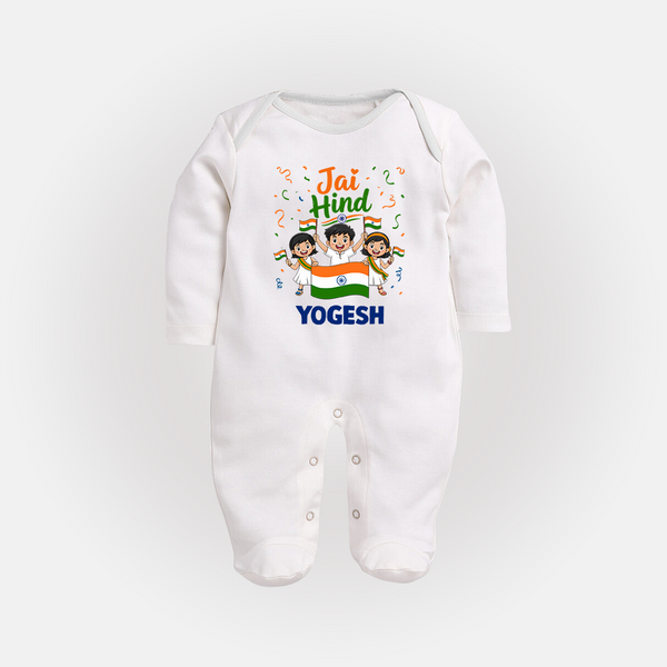 Jai Hind Baby  Full Body Suit - WHITE - New Born (Chest 7.5")