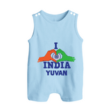 I Love India Heart Baby Button Romper - BABY BLUE - New Born (Chest 18")