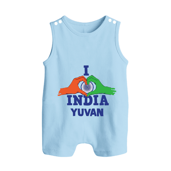I Love India Heart Baby Button Romper - BABY BLUE - New Born (Chest 18")
