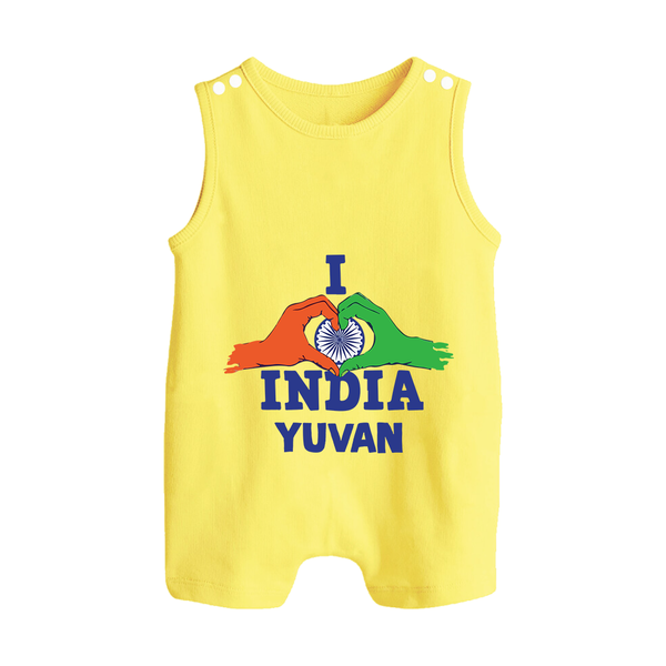 I Love India Heart Baby Button Romper - PASTEL YELLOW - New Born (Chest 18")