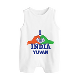 I Love India Heart Baby Button Romper - WHITE - New Born (Chest 18")