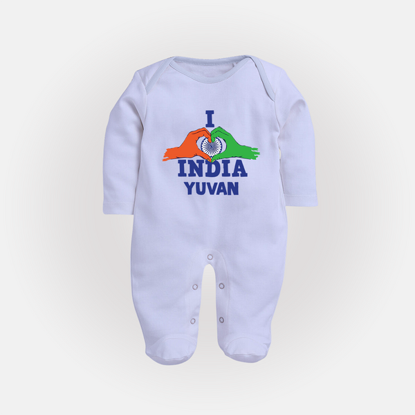 I Love India Heart Baby Full Body Suit - BABY BLUE - New Born (Chest 7.5")