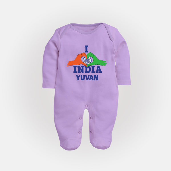 I Love India Heart Baby Full Body Suit - LILAC - New Born (Chest 7.5")