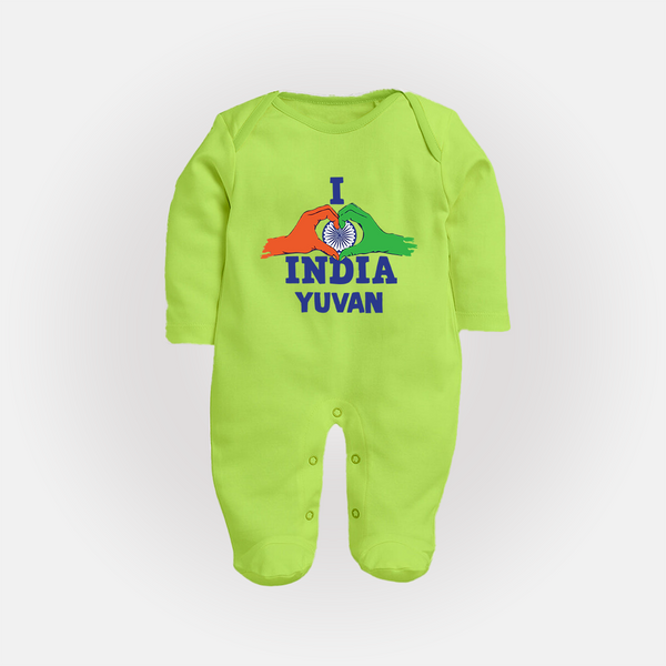 I Love India Heart Baby Full Body Suit - LIME GREEN - New Born (Chest 7.5")