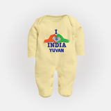 I Love India Heart Baby Full Body Suit - PASTEL YELLOW - New Born (Chest 7.5")