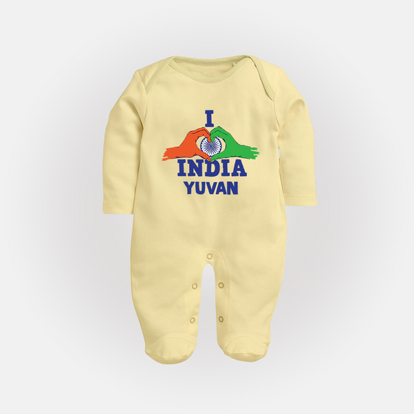 I Love India Heart Baby Full Body Suit - PASTEL YELLOW - New Born (Chest 7.5")