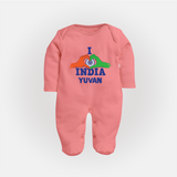 I Love India Heart Baby Full Body Suit - PEACH - New Born (Chest 7.5")