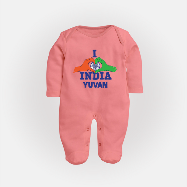 I Love India Heart Baby Full Body Suit - PEACH - New Born (Chest 7.5")