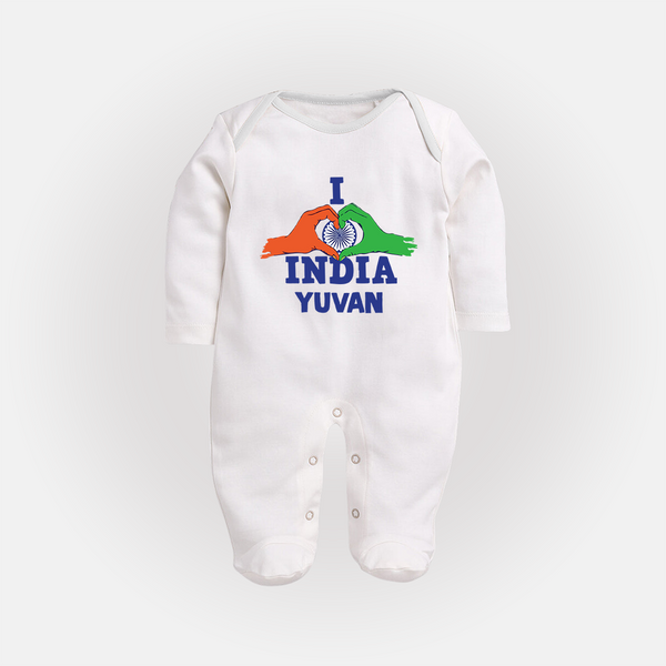 I Love India Heart Baby Full Body Suit - WHITE - New Born (Chest 7.5")