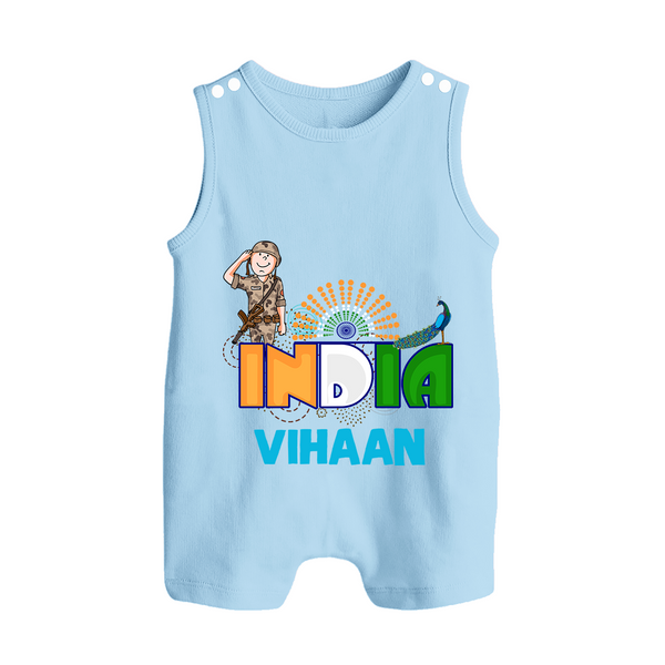 India Pride Baby Button Romper - BABY BLUE - New Born (Chest 18")