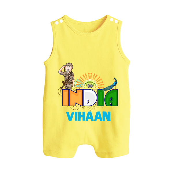 India Pride Baby Button Romper - PASTEL YELLOW - New Born (Chest 18")