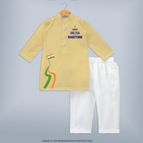 I Love India Tricolour Path Kurta - PASTEL YELLOW - 3 - 6 Months Old (Chest 24", Kurta Length 14'', Waist 19", Pant Length 14")